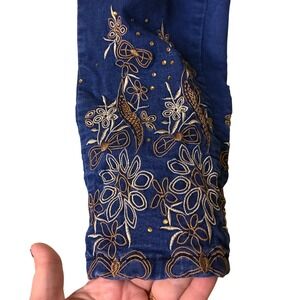 Joseph Ribkoff Gold Embellished Blue Denim High Rise Crop Skinny Jeans US 6 Glam